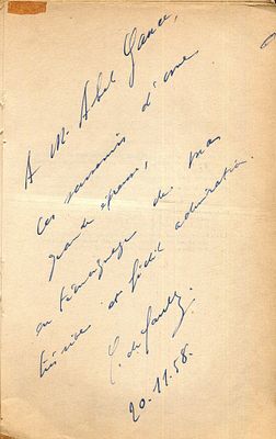 DE GAULLE CHARLES: (1890-1970) Inscribed to film director Abel Gance. DE GAULLE CHARLES: 