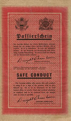 [WORLD WAR II]: An original vintage printed small 8vo Safe Conduct pass issued after 1944 to 