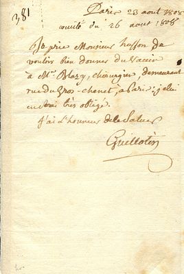 V GUILLOTIN JOSEPH-IGNACE: (1738-1814). GUILLOTIN JOSEPH-IGNACE: (1738-1814) French physician 