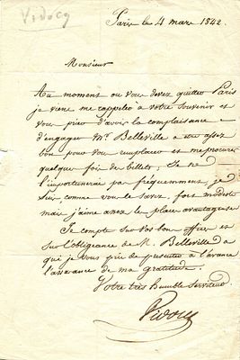 VIDOCQ EUGENE-FRANCOIS: (1775-1857) French criminal turned criminalist who is considered to be 