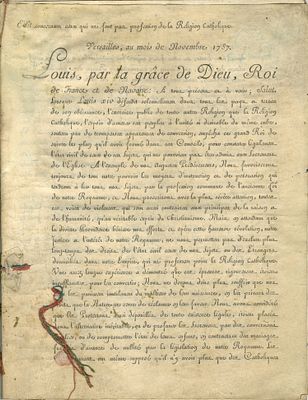 LOUIS XVI: (1754-1793) An extremely rare copy of the Edict of Tolerance signed by King Louis XVI. 
