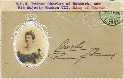 HAAKON VII: (1872-1957) King of Norway 1905-57. Vintage signed postcard issued in honour of 