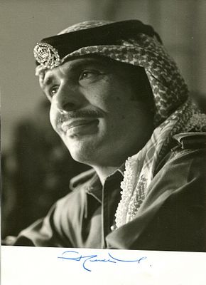 HUSSEIN OF JORDAN: (1935-1999) King of Jordan 1952-99. A very fine signed 6 x 9 photograph of 