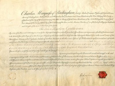 ROCKINGHAM MARQUESS OF: (1730-1782) British Prime Minister 1765-66, 1782. A good, rare D.S., 