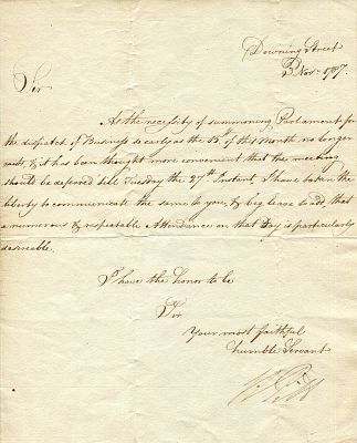 PITT WILLIAM: (1759-1806) The Younger. British Prime Minister 1783-1801, 1804-06. L.S., W. 