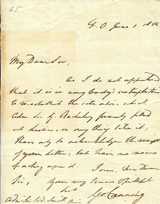 CANNING GEORGE: (1770-1827) British Prime Minister April - August 1827. A.L.S., Geo. 