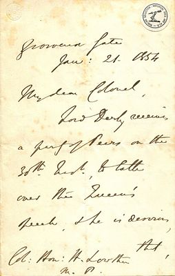 DISRAELI BENJAMIN: (1804-1881) British Prime Minister 1868, 1874-80. A.L.S., B. 