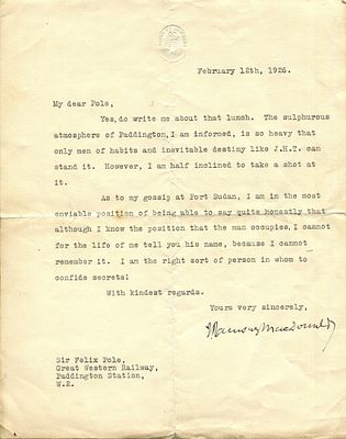 MACDONALD JAMES RAMSAY: (1866-1937) British Prime Minister 1924, 1929-35. T.L.S., J. Ramsay 