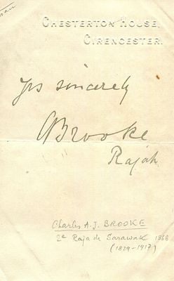 BROOKE CHARLES: (1829-1917) British naval officer who succeeded his uncle, James Brooke, as the 