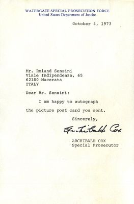 [WATERGATE SCANDAL]: COX ARCHIBALD: (1912-2004) (+1). [WATERGATE SCANDAL]: COX ARCHIBALD: 