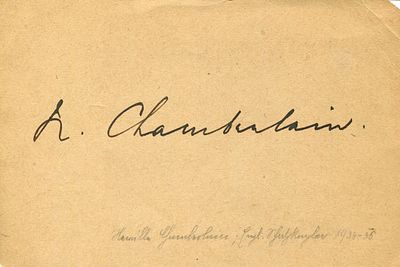CHAMBERLAIN NEVILLE: (1869-1940) British Prime Minister 1937-40. Dark fountain pen ink 
