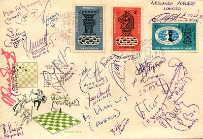 CHESS GRANDMASTERS: Two excellent multiple signed attractive commemorative first day cover 