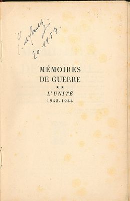 DE GAULLE CHARLES: (1890-1970) French General who led Free France against Nazi Germany during 