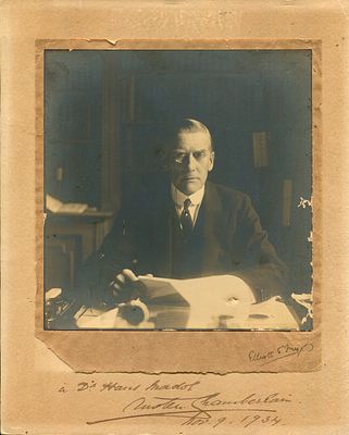 CHAMBERLAIN AUSTEN: (1863-1937) British statesman who served as Foreign Secretary 1924-29 