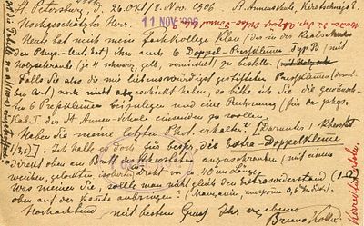 KOLBE BRUNO: (1850-1925) Baltic German physicist. A.L.S., Bruno Kolbe , to the recto of a 