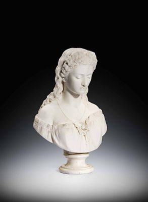 Portr&auml;tb&uuml;ste 
19. Jh. 
wei&szlig;er Marmor 
H. 64 cm 
Portrait bust 