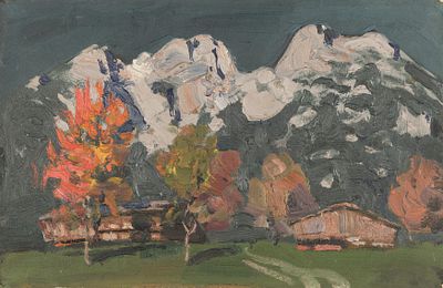 Alfons Walde: Bauernhof im Herbst. Alfons Walde 
Bauernhof im Herbst 
um 1924 
&Ouml;l auf Papier auf 