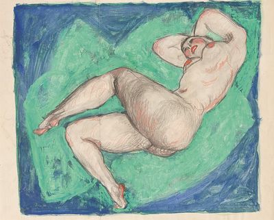 Alfons Walde: Liegender Akt mit &uuml;berschlagenem Bein. Alfons Walde 
Liegender Akt mit 