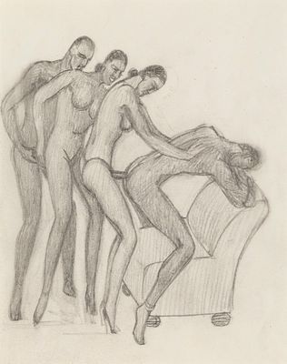 Alfons Walde: Erotische Szene mit vier Figuren. Alfons Walde 
Erotische Szene mit vier Figuren 