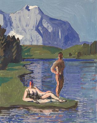 Alfons Walde: Badende am Schwarzsee. Alfons Walde 
Badende am Schwarzsee 
um 1930 
Tempera auf 