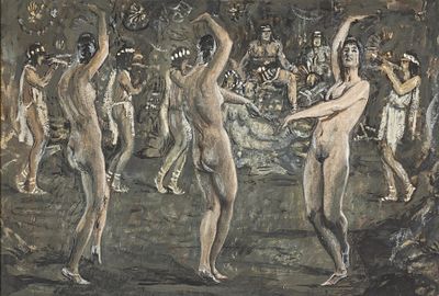 Alfons Walde: Fr&uuml;hlingstanz. Alfons Walde 
Fr&uuml;hlingstanz 
um 1925 
Mischtechnik auf Papier; 