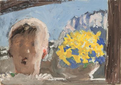 Alfons Walde: Kinderkopf mit Blumenstrau&szlig;. Alfons Walde 
Kinderkopf mit Blumenstrau&szlig; 
um 1925 