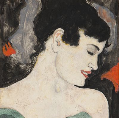 Alfons Walde: Damenbildnis. Alfons Walde 
Damenbildnis 
1918 
Gouache auf Papier; gerahmt 
20,5 