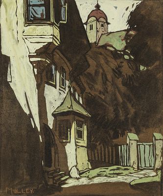 Oskar Mulley: Motiv aus Tirol. Oskar Mulley 
Motiv aus Tirol 
um 1919 
Mischtechnik auf Papier; 