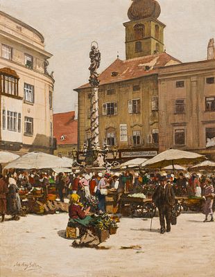 Johann Nepomuk Geller: Markt am Herrenplatz in St. P&ouml;lten. Johann Nepomuk Geller 
Markt am 