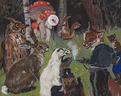 Carl Fahringer: M&auml;rchenwald. Carl Fahringer 
M&auml;rchenwald 
Gouache auf d&uuml;nnem Karton; gerahmt 
18 