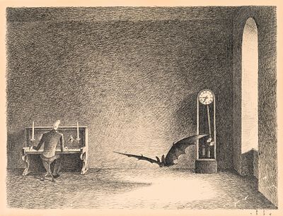 Franz Sedlacek: Lied in der D&auml;mmerung. Franz Sedlacek 
Lied in der D&auml;mmerung 
1936 
Tuschfeder 