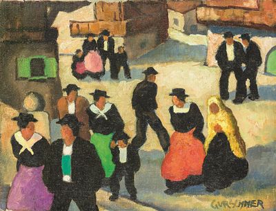Herbert Gurschner: Kirchgang. Herbert Gurschner 
Kirchgang 
um 1930 
&Ouml;l auf Leinwand auf Karton; 