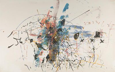 Hans Staudacher: o.T. Hans Staudacher 
o.T. 
1979 
&Ouml;l auf d&uuml;nner Leinwand; ungerahmt 
120 x 190 