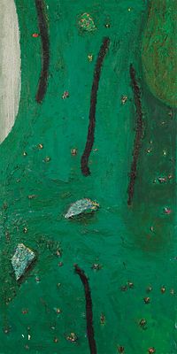 Gunter Damisch: 4 St&auml;be / Gr&uuml;nes St&auml;befeld. Gunter Damisch 
4 St&auml;be / Gr&uuml;nes St&auml;befeld 
1989 
&Ouml;l 