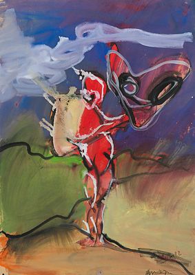 Siegfried Anzinger: o.T. Siegfried Anzinger o.T. 1982 Gouache auf braunem Papier; gerahmt 69,5 