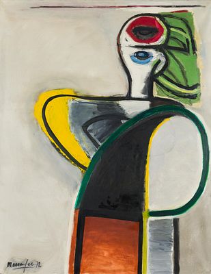 J&uuml;rgen Messensee: Sitzende. J&uuml;rgen Messensee Sitzende 1972 Acryl auf Leinwand; gerahmt 146 x 114 