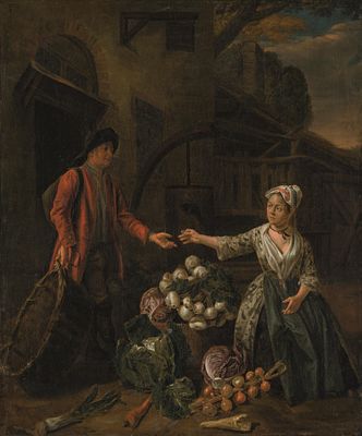 Joseph van Aken: Die Gem&uuml;seh&auml;ndlerin. Joseph van Aken Die Gem&uuml;seh&auml;ndlerin &Ouml;l auf Leinwand; 