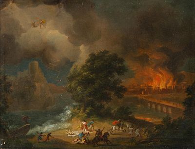 Christian Hilfgott Brand: Mythologische Szene mit brennender Stadt. Christian Hilfgott Brand 
