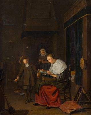 Michiel van Musscher: Die Spitzen-Kl&ouml;pplerin. Michiel van Musscher Die Spitzen-Kl&ouml;pplerin &Ouml;l auf 