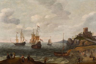 Isaac Willaerts: K&uuml;stenszene mit Schiffen und Fischern. Isaac Willaerts K&uuml;stenszene mit Schiffen 