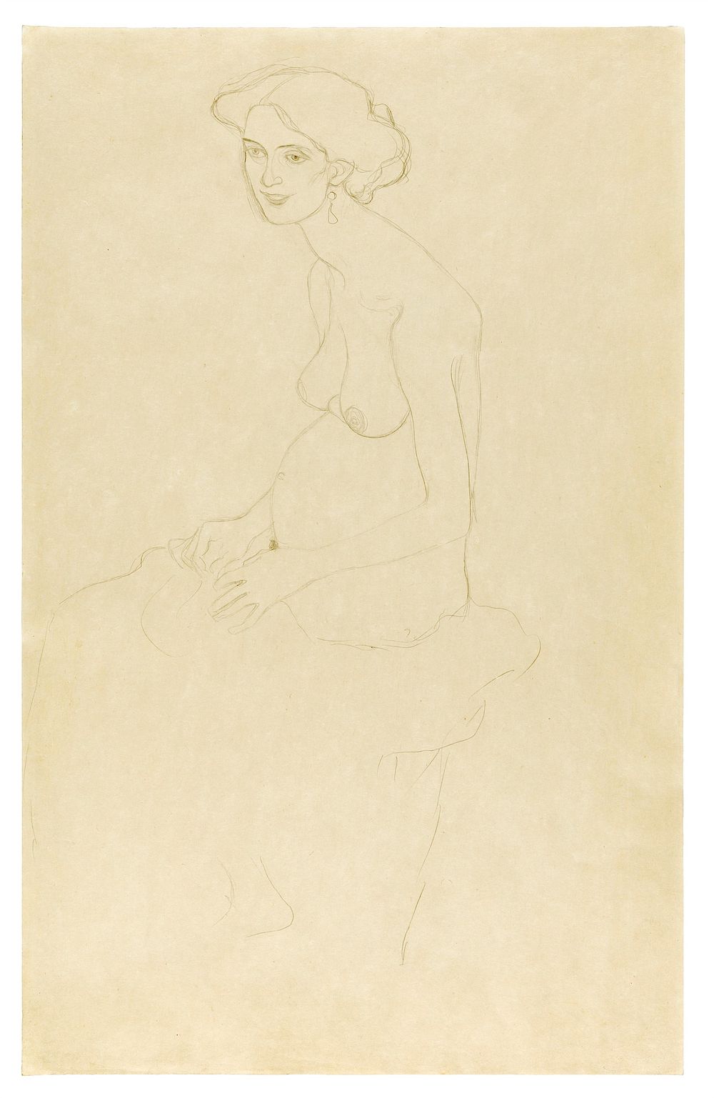 Gustav Klimt: Sitzende nackte Schwangere nach links (Studie f&uuml;r "Die Hoffnung II", 1907/08). Gust 