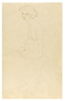 Gustav Klimt: Sitzende nackte Schwangere nach links (Studie f&uuml;r "Die Hoffnung II", 1907/08). Gust 