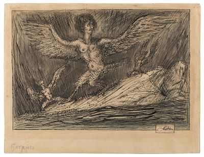 Alfred Kubin: Harpyien. Alfred Kubin Harpyien Tusche, Aquarell auf Katasterpapier; gerahmt 30,5 