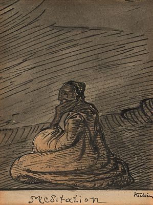 Alfred Kubin: Meditation. Alfred Kubin Meditation Mischtechnik auf Papier; gerahmt 12,5 x 9,5 cm 