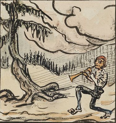 Alfred Kubin: Schalmeispieler in Landschaft. Alfred Kubin Schalmeispieler in Landschaft ca. 1920 