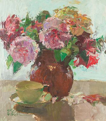 August Rieger: Blumen in Vase. August Rieger Blumen in Vase &Ouml;l auf Karton; gerahmt 47 x 42 cm 