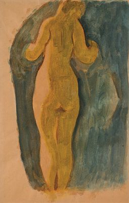 Alfons Walde: Stehender R&uuml;ckenakt. Alfons Walde Stehender R&uuml;ckenakt 1918/19 Gouache auf Papier; 