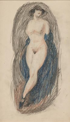 Alfons Walde: Akt. Alfons Walde Akt 1919/20 Graphit, Farbkreide auf Papier; gerahmt 33,7 x 21 cm 