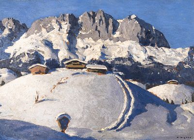Alfons Walde: Wilder Kaiser, B&uuml;chlach. Alfons Walde Wilder Kaiser, B&uuml;chlach um 1930 &Ouml;l auf 