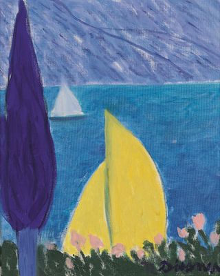 Gerhild Diesner: Gelbes Segel. Gerhild Diesner Gelbes Segel 1972 &Ouml;l auf Leinwand; gerahmt 34,5 x 